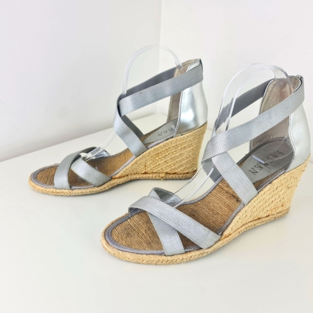 Ralph Lauren Metallic Gray Espadrille Elastic Wedge Sandal 9.5B